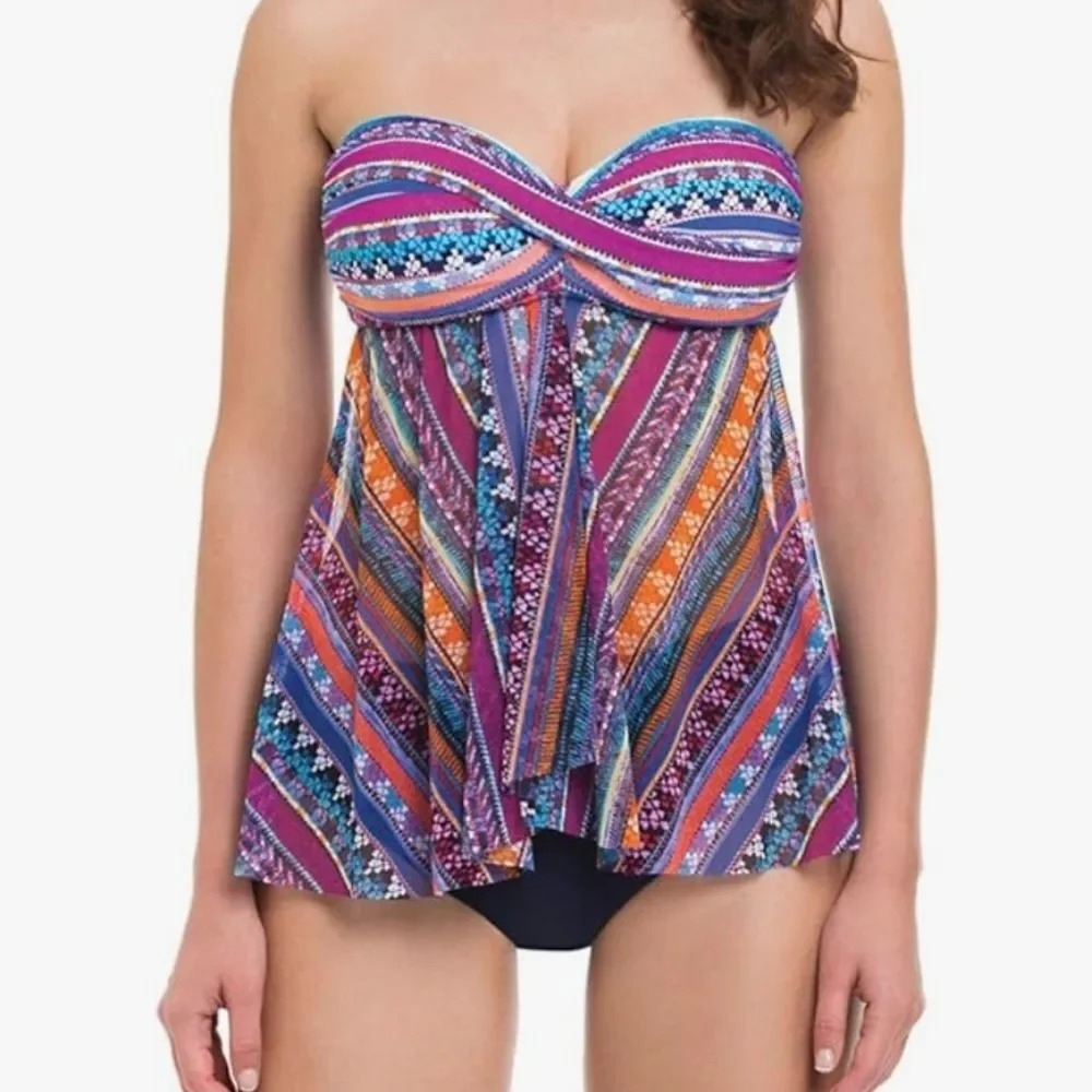 Profile By Gottex Women Flyaway Strapless Bandeau Tankini Swimsuit Purple Size 8
